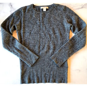 Vintage Sweater Womens 2XS Gray Rib Knit Merino Wool Minimal Academia Grunge 90s